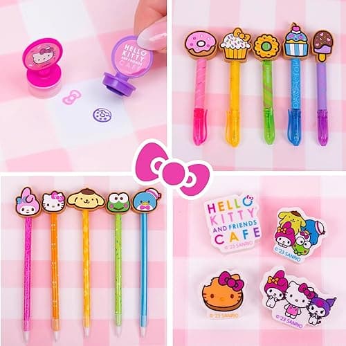 Hello Kitty & Friends Café Multi-Pen Set, 10 Hello Kitty Pens For Kawaii Notebook, Stamps, Erasers & More Sanrio Stationery, Fun Office Supplies, Cute School Supplies, Hello Kitty Merch thumbnail 3