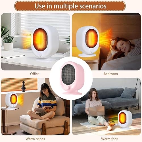 Mini Space Heater,1500W Small Desk Heater,2 Gears Adjustable,PTC Ceramic Heating,Tip-over & Overheat Protection,Fast Heating and Super Quiet Pink thumbnail 6