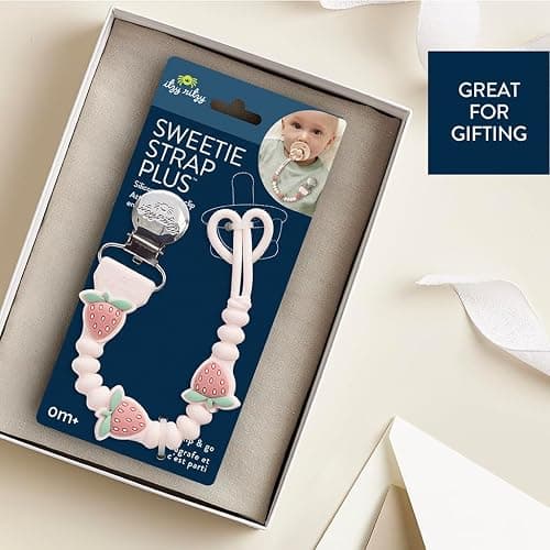 Itzy Ritzy Silicone Pacifier Clip; 100% Food Grade Silicone Pacifier Strap with Clip Keeps Pacifiers, Teethers & Small Toys in Place; Features One-Piece Design & Cord (Strawberry) - Strawberry - 1 Count (Pack of 1) - Pacifier Clip thumbnail 6