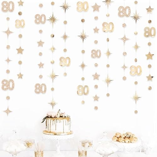 Champagne Gold 80th Birthday Decorations Number 80 Circle Dot Star Garland Metallic Streamer Banner for Women Mens Cheers to 80 Years Old Birthday Happy 80th Anniversary Vintage 1945 Party Supplies thumbnail 7