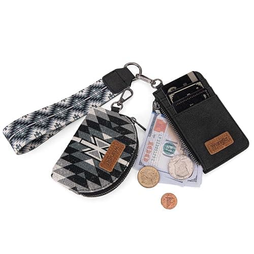 Wrangler Aztec Keychain Wristlet Wallets for Women Western Dual Pouch Wristlet Credit Card Holder Wallet with Zipper Pocket WG2213-W0051BK thumbnail 4