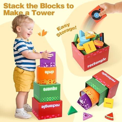 Atoylink Montessori Toys Shape Sorter for Toddlers, Wooden Stacking Blocks Nesting Boxes Baby Everyday Objects Shape Sorting Toys Matching Games, Preschool Learning Toys for 1 2 3 Year Old Boys Girls thumbnail 4