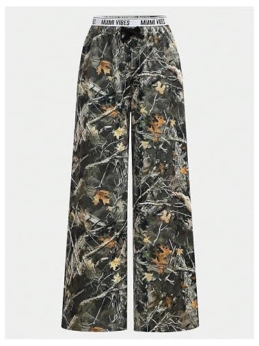 RoseSeek Girl's Camo Wide Leg Athletic Baggy Pants Elastic Waist Tree Branch Graphic Trousers Pants Streetwear thumbnail 5