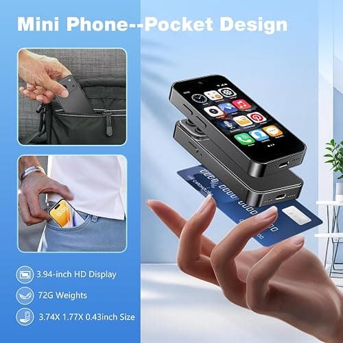 Pdfbenli Mini Phone for Kids, 3GB+32GB, 3.7 HD Touchscreen, Mini Smartphone with Call/Video/WiFi, GPS, Face ID, Dual SIM, Android 10.0, Unlocked Mini Cell Phone for Backup Birthday Gifts (Black) thumbnail 7