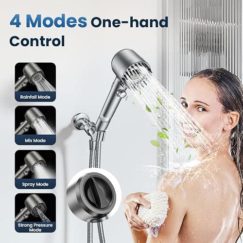 JOMST Filtered Shower Head with Handheld,High Pressure Shower Head 4 Spray Modes,ShowerHead with ON/OFF Switch for Pets,Built-in Power Wash to Clean Tub,Shower Heads Combo with Stainless Steel Hose thumbnail 4