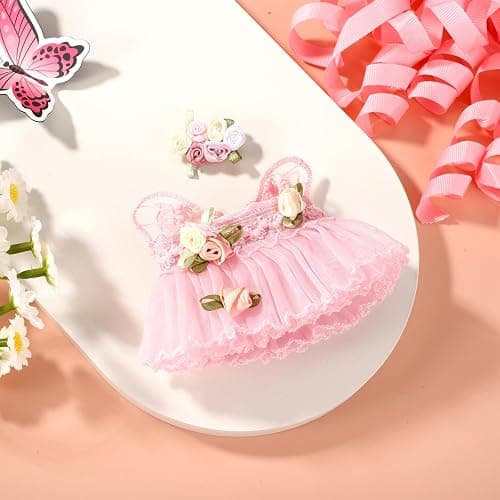 Doll Clothes, Cute Fashion Pink Flower Dress with Funny Hairpin Practical Skirt Clothes Outfit Accessories for Doll Dressing Clothing thumbnail 6