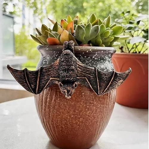 Bnrkmeb Resin Bat Statue, Bat Flower Pot Decoration, Flower Pot Plant Decoration, Fairy Garden Accessories, for Family or Friends, It Can Make Your Flowerpot More Vibrant thumbnail 6