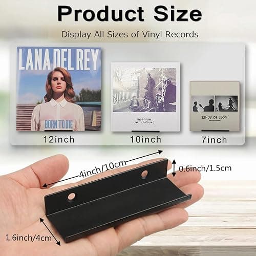 BiJun Vinyl Wall Mount 10 Pack, Black Metal Vinyl Holder Wall Display Shelf Record Wall Mount Stand for Albums LP Minimalist Record Wall Storage Set for CD Display in Office Home thumbnail 5