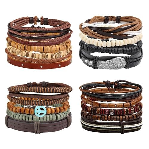 Manfnee 6-12PCS Braided Faux Leather Bracelet Punk Cuff Wrap Bracelets for Men Women Adjustable - Image 1