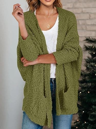 Saodimallsu Women's Chunky Popcorn Cardigan Oversized Open Front Boyfriend Batwing Long Sleeve Fuzzy Knit Sweaters thumbnail 4