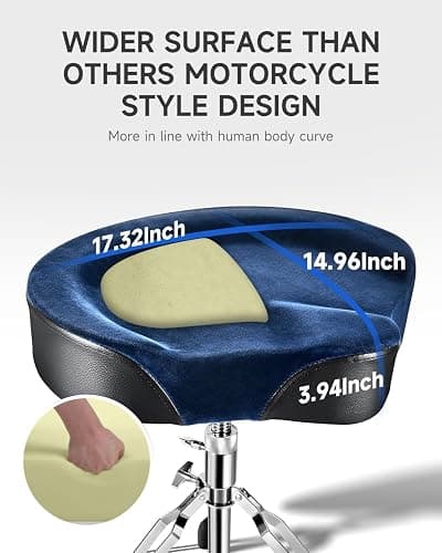 Donner Heavy Duty Drum Throne, Motorcycle Style Drum Stool, Widened Drum Chair with Velvet Surface, Height Adjustable Padded Seat, Double Braced, Blue thumbnail 3