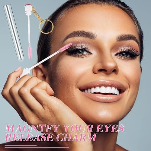 Mekupeu 20pcs Mascara Wands Set Includes Crystal Eyelash Spoolies Eyebrow Brush and Reusable Diamond Key Chain Tube Eyelash Extension Supplies (Pink) thumbnail 7