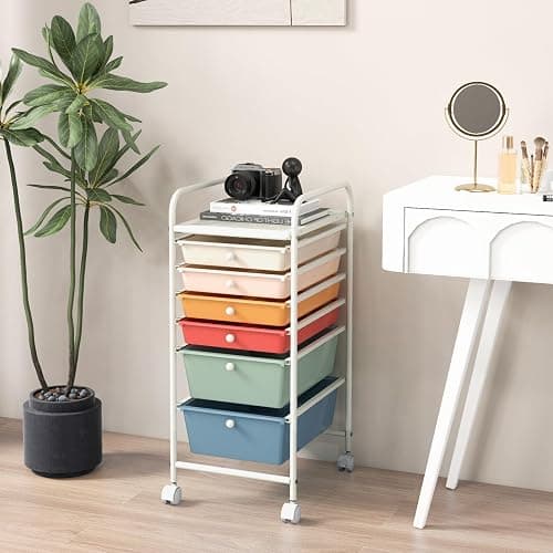GOFLAME 6-Drawer Rolling Storage Cart, Multifunctional Art Craft Organizer Cart, Mobile Utility Storage Cart with Removable Drawers & Lockable Wheels, Craft Cart for Home Office, Macaron Color thumbnail 7
