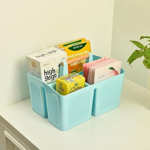 ALINK Portable Shower Caddy Basket with Compartments, Plastic Divided Cleaning Caddy Organizer Storage Tote with Handle for Bathroom, College, Dorm Room Essentials, Pink thumbnail 8