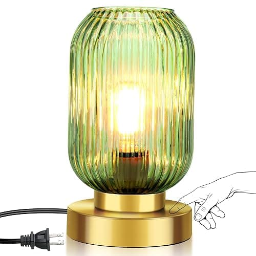 LEDIKON Mid Century Modern Table Lamp, Touch Control & 3 Way Dimmable, Green Glass, Small Gold, Vintage Bedside Lamp for Bedroom, Living Room,Office (Bulb Included) - Image 1