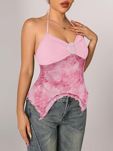 Verdusa Women's Y2k Halter Top Floral Streetwear Fairy 2000s Clothing Gothic Going Out Tops thumbnail 6