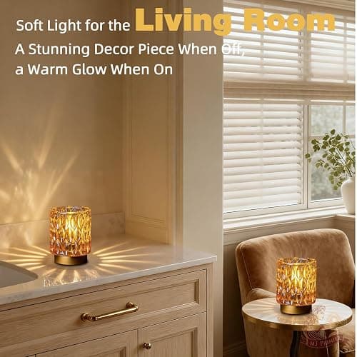 Battery Operated Table Lamps Timer, Mini Crystal Lamp for Area No Plug, Cordless Lamp with LED Bulb for Power Outage, Decorative Lamps for Tabletop/Corner/Entryway/Stairway/Bathroom/Fireplace(2*AMBER) thumbnail 6