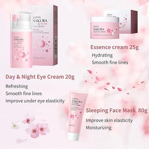Japan Sakura Skincare Set Mother's Day Gifts for Mom - 8 Pcs Teenage Skin Care Set - Skin Care for Teens 10-12 - Skincare for Girls 10-12 - Teen Skin Care Kit with Face Mask,Cleanser,Cream,Headband - Cherry Blossom - One Size thumbnail 3