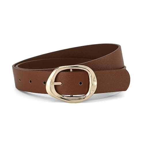 Earnda Leather Belts for Women Casual Fashion Waist Belt with Liquid Shapes Gold Buckle for Jeans Pants Dresses thumbnail 3