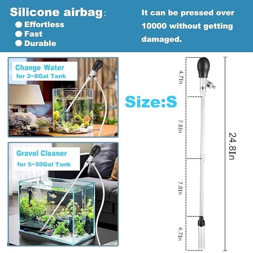 Carefree Fish Small Aquarium Gravel Vacuum Sand Cleaner Tank Water Changer | Silicone Airbag,ABS Material Sturdy & Durable,6Ft Hose,(for 3~8Gal Tank) 2026 New Upgrade Version thumbnail 2