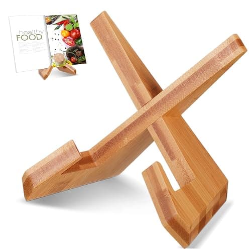 Sunnychicc Cookbook Stand for Kitchen, Recipe Book Holder for Kitchen Counter, Wooden Cookbook Holder, Rustic Cook Book Stand - Image 1