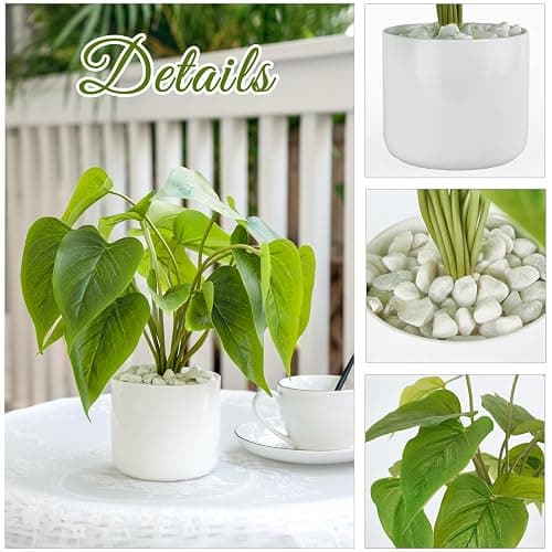 Mkono Fake Plants in Ceramic Pot, 11" Potted Artificial Plants Home Decor | Realistic Faux Green Leaf Plant with White Planter, Fake Pothos, for Desk Shelf Table Office Bathroom Bedroom Decoration thumbnail 4