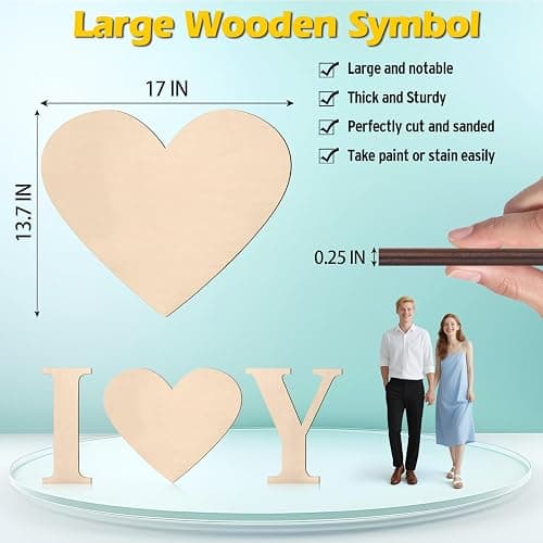 Wooden Hearts for Crafts 17 Inch Large, Big Wood Heart Sign for Wall Decor, Unfinished Blank Wood Cutouts Wooden Shapes for Birthday, Wedding Party Decoration, Valentine Day, Home Decoration thumbnail 3