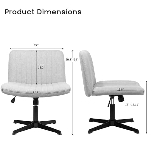 PUKAMI Criss Cross Chair,Armless Cross Legged Office Desk Chair No Wheels,Fabric Padded Modern Swivel Height Adjustable Mid Back Wide Seat Computer Task Vanity Chair for Home Office(Grey) thumbnail 2
