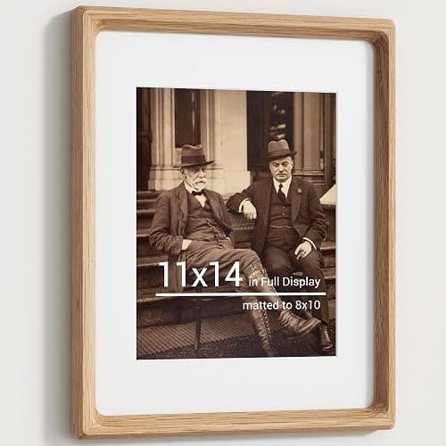 Heimlove 11x14 Picture Frames Natural Oak,Original Wood Hand Make Crafted Diploma Frame with Mat to 8x10 Graduation Picture Display,Family Picture,Wedding Picture,Photo,Certificate Wall Mounted - Image 1