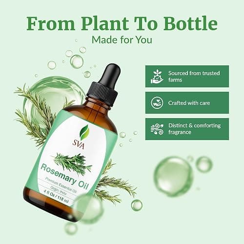 SVA Rosemary Essential Oil – 4 Fl Oz – 100% Natural Rosemary Oil for Hair, Face, Skin Care, Diffuser, Aromatherapy, Scalp, Body Massage, Soap and Candle Making – with Dropper thumbnail 4