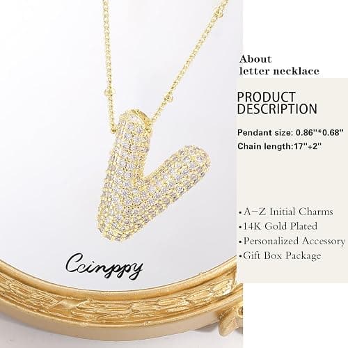 CCINPPY Letter Necklace, 14k Gold Plated Bubble Balloon Dainty Necklace for Women, Chunky Initial Charm Pendant Name Necklace Personalized thumbnail 5