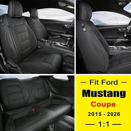 GIANT PANDA Customized Full Set Car Seat Covers Fit Ford Mustang Coupe Hardtop 2015 2016 2017 2018 2019 2020 2021 2022 2023 2024 2025 2026- (Black) thumbnail 2