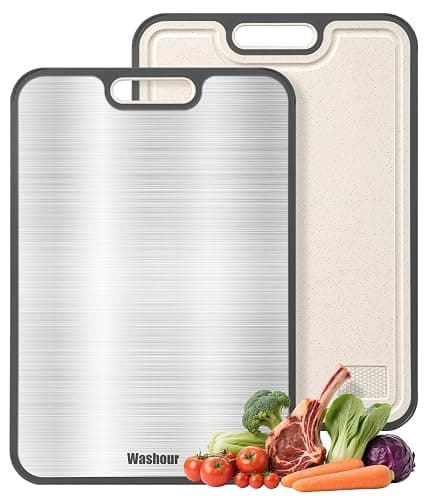Washour Titanium Cutting Boards for Kitchen, Non Toxic 2-in-1 Cutting Board Double Sided, Food Grade Chopping Boards for Fresh Meat Vegetable, Easy to Clean Large Size 16”×11” - Image 1