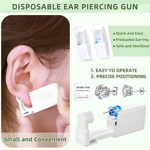 Novopiercing 24 Pcs Ear Piercing Kit: Disposable Ear Piercing Gun Kit with 8 Guns, 8 Pcs Earrings Stud, 8 Pcs Cleaning Pads thumbnail 4