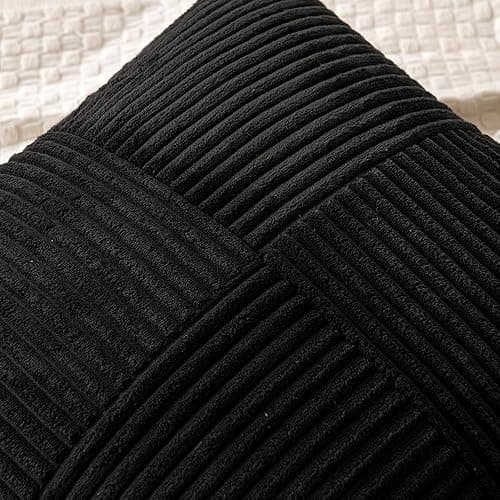 MIULEE Black Decorative Throw Pillow Covers 18x18 Inch for Couch Bed Sofa Pack of 2 Boho Farmhouse Throw Pillows Soft Cross Corduroy Patchwork Textured Cushion Cases thumbnail 3