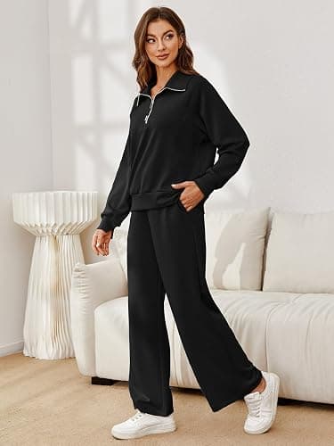 Glamaker Womens 2 Piece Outfits Sweatsuit Set Oversized Half Zip Sweatshirt Wide Leg Sweatpants Lounge Set Tracksuit thumbnail 3