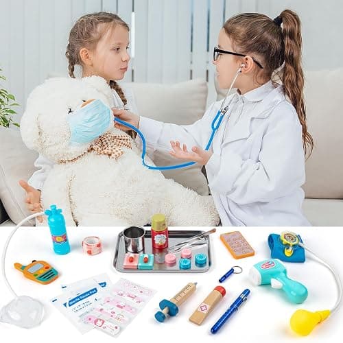 Sundaymot Doctor Kit for Kids, 34 Pcs Pretend Playset for Toddlers, Doctor kit for Toddlers 3-5, with Medical Bag, Stethoscope and Other Accessories, for Boys and Girls Fun Role Playing Game thumbnail 2
