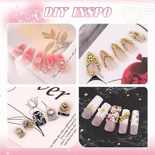 Flatback Nail Pearls Gems and Glue, Small Half Round Silver and Gold Nail Charms Beads and White Beige Pearls for Nails with Pickup Tools, Pearl Nail Charms Rhinestones for Crafting Face Manicure DIY thumbnail 4