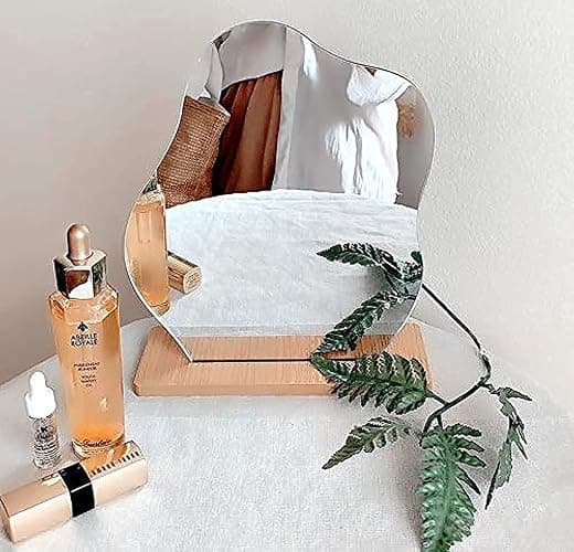 G.Dori Irregular Aesthetic Vanity Mirror Frameless, Decorative Desk Tabletop Acrylic Mirrors with Wooden Stand for Living Room, Bedroom, Office and Minimal Spaces Home Decor - Cloud Shape - Image 1