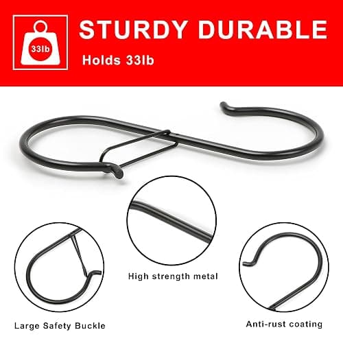 Ansxiy 6 Pack 5 Inch S Hooks for Hanging, Heavy Duty S Hooks with Safety Buckle, S Shape Hooks for Hanging Kitchen Utensils, Pots and Pans, Cups, Plants, Clothes and Bags, Black thumbnail 4