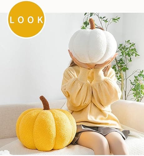 Halloween Pumpkin Pillow Decor, Pumpkin Plush Pillow Fleece Stuffed Pumpkins Decoration Halloween Pumpkins Throw Pillow for Couch, Soft Halloween Pumpkin Decor Gifts (8 Inch,White) thumbnail 4