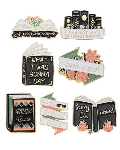 Book Lover Gifts Enamel Pins Set, Reading Book Pins with Storage Bag, Cute Bookish Pins for Backpacks Jackets Hats, Gifts for Readers Teachers Students Librarians - Image 1