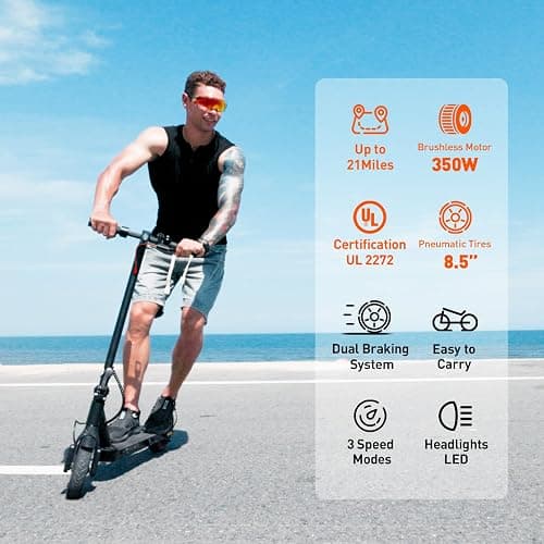Fcgeoi Electric Scooter, 1500W/1000W/500W Peak Powerful Motor, 28/25/18 MPH, 28/23/21 Miles, 10"/9.3"/8.5" Pneumatic Tires, UL2272 Certified, Headlight, Foldable Commuting Electric Scooter for Adults thumbnail 2