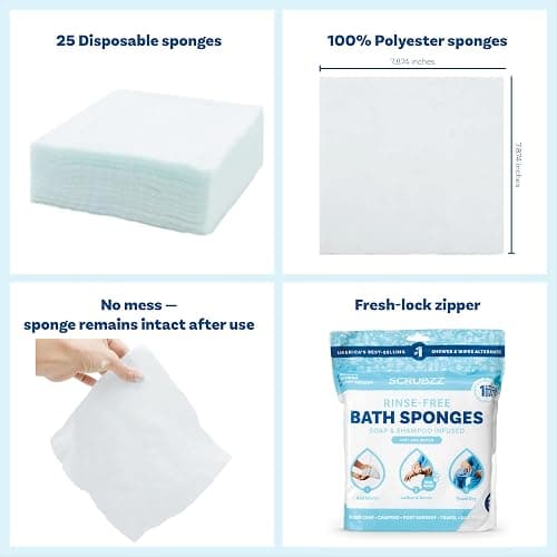 Scrubzz Disposable No Rinse Bathing Wipes - All-in-1 Single Use Shower Wipes, Simply Dampen, Lather, and Dry Without Shampoo or Rinsing (Unscented, 3-Pack) thumbnail 2