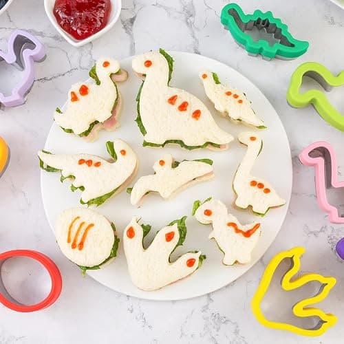 Nifogo Set di 9 formine per biscotti fai da te, in acciaio inox, con testa di dinosauro e impronta per bambini thumbnail 7