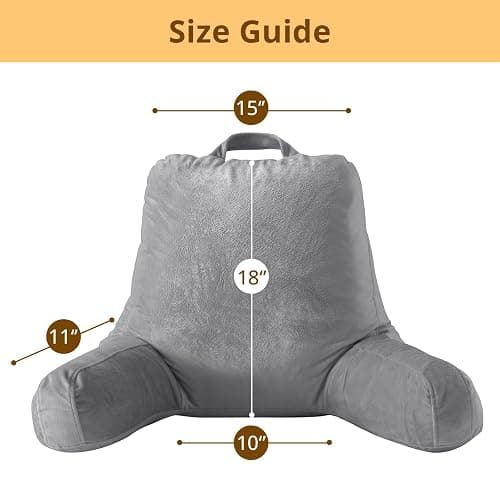 Sasttie Reading Pillows for Sitting in Bed Adult, Velvet Back Pillow Bed Sitting Up, Back-Rest Support Cushion for Sit Up on Couch, Sofa, and Floor, Dorm Essentials, Oeko-Tex Certified, Dark Grey - Standard (18-Inch) - Dark Grey thumbnail 2