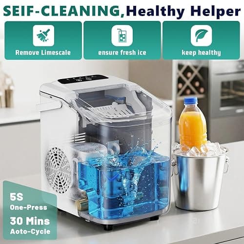 Sweetcrispy Countertop Ice Maker with Scoop, Basket and Handle, Portable Ice Machine 9 Cubes Ready in 6 Mins, 26.5lbs in 24Hrs, 2 Sizes for Home Kitchen Office Bar Party thumbnail 4
