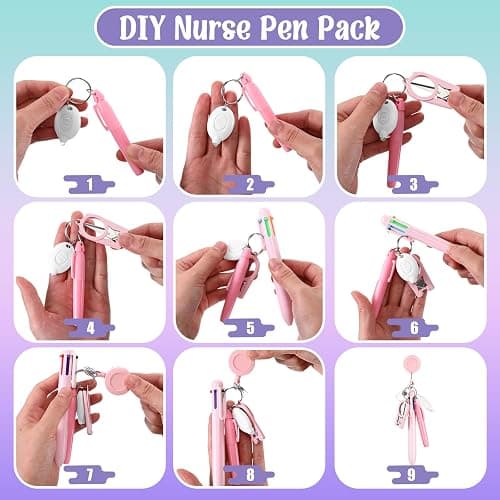 Trandraft 25 Pcs Nurse Pen Set Nurse Badge Accessories Mini Retractable Ball Pens Highlighter Badge Clip LED Keychain Folding Scissors (Pastel Color) thumbnail 6