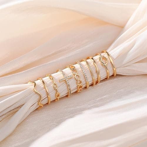 ZOERAY 10PCS 14K Gold Plated Stacking Rings for Women Thumb Stackable Knuckle Band Rings Plain Twist Thin Joint Finger Wedding Gold Ring Set for Women Size 4 to 11 thumbnail 7