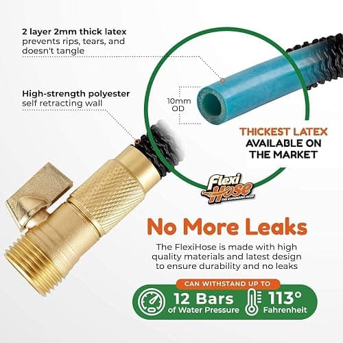 Flexi Hose PLUS with 8 Function Nozzle Expandable Garden Hose, Lightweight & No-Kink Flexible Garden Hose, 3/4 inch Solid Brass Fittings and Double Latex Core, 100 ft Black thumbnail 4